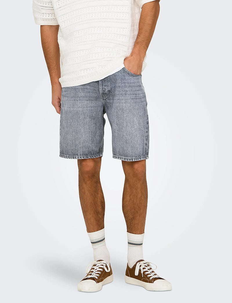 ONLY & SONS - ONSEDGE MG 2042 TAI DNM SHORTS NOOS - short en jean - medium grey denim - 4