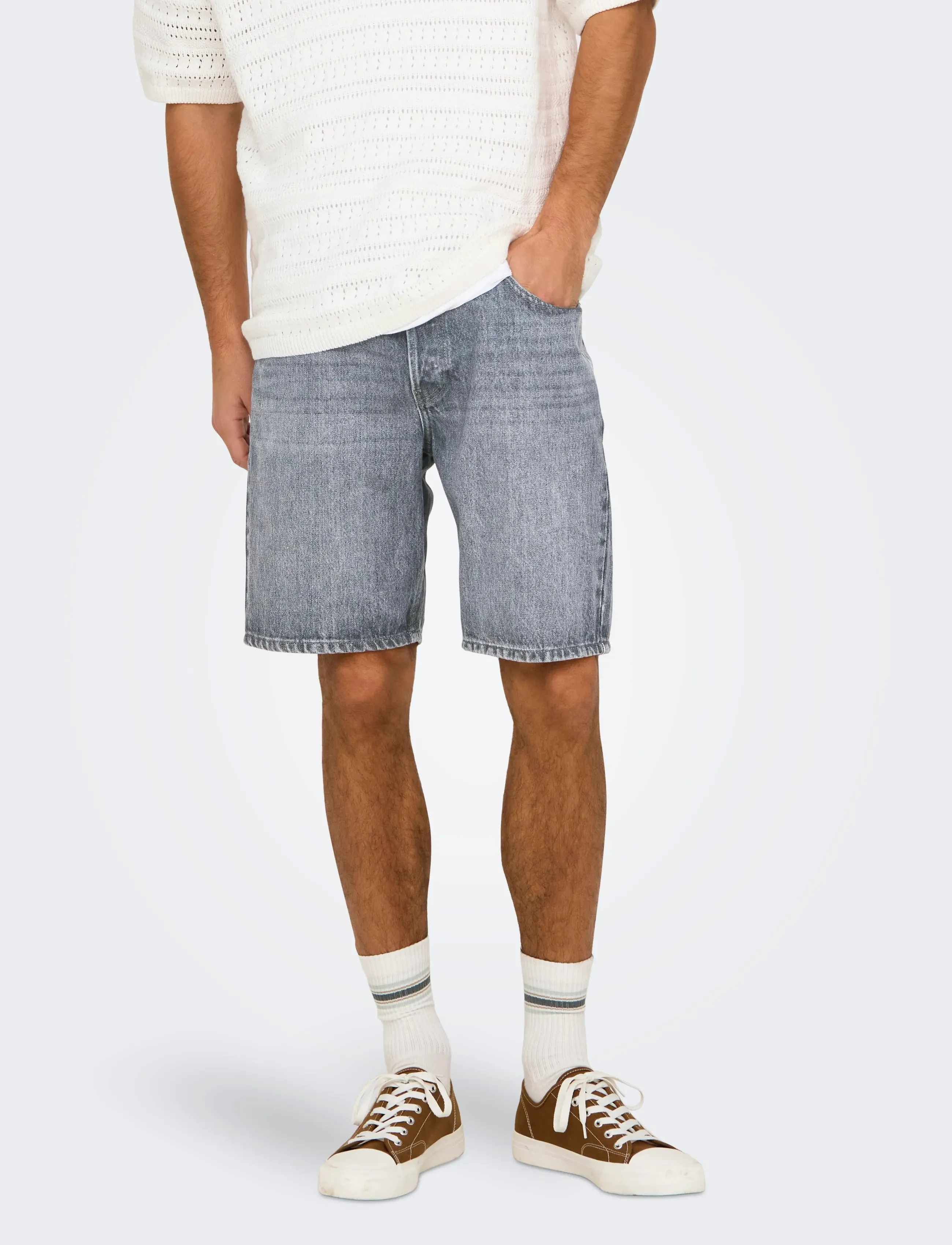 ONLY & SONS - ONSEDGE MG 2042 TAI DNM SHORTS NOOS - džinsiniai šortai - medium grey denim - 4