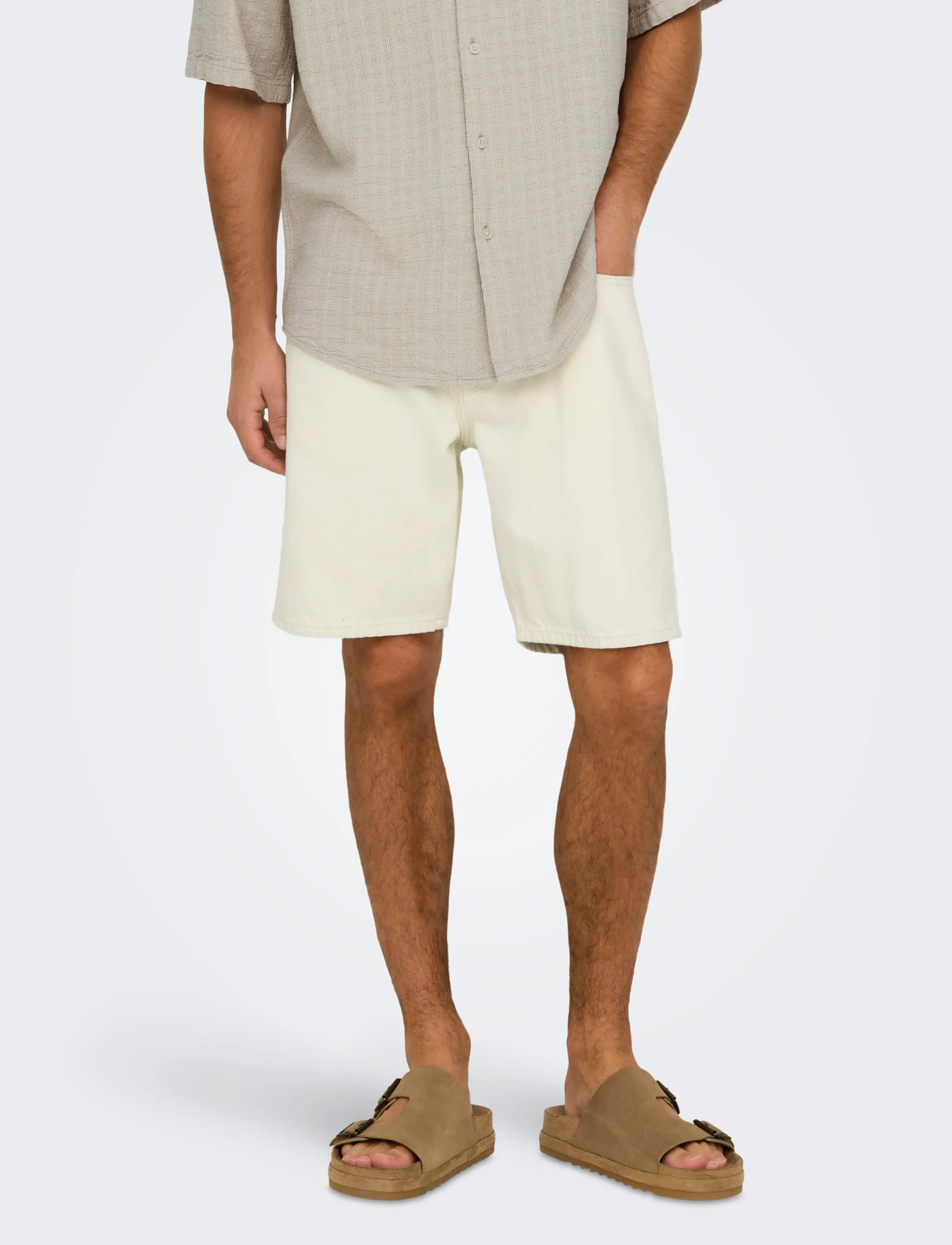 ONLY & SONS Onsedge Ecru 2044 Pim Dnm Shorts Noos, XS, Cream, Shorts > Denim Shorts, Herre