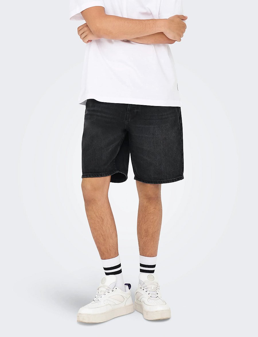 ONLY & SONS - ONSEDGE BLACK 2047 TAI DNM SHORTS NOOS - jeans shorts - black denim - 0