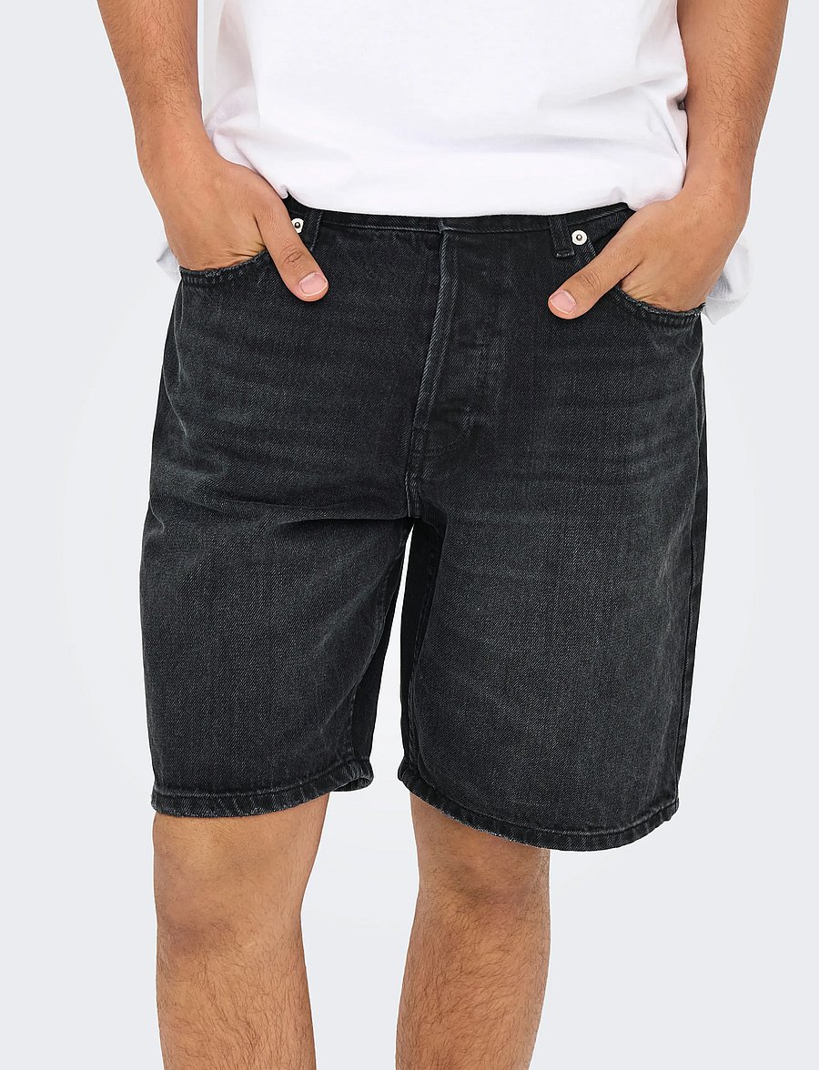 ONLY & SONS - ONSEDGE BLACK 2047 TAI DNM SHORTS NOOS - jeans shorts - black denim - 4