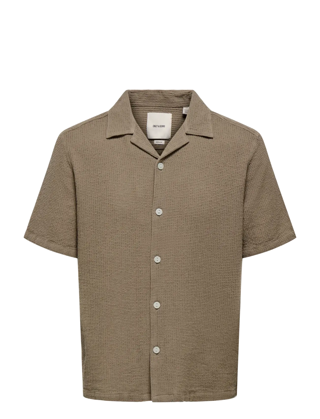 ONLY & SONS Onsbertil Waffle Ss Resort Shirt, S, Brown, Skjorter > Kortærmede Shirts, Herre