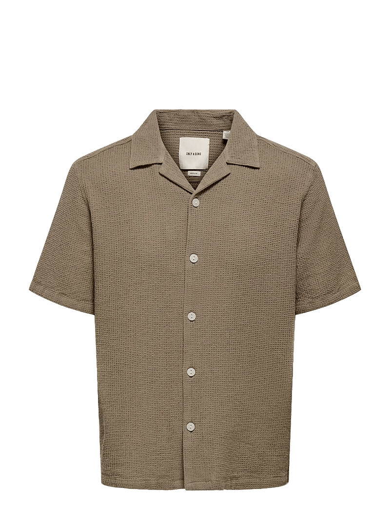 ONLY & SONS - ONSBERTIL WAFFLE SS RESORT SHIRT - kurzarmhemden - walnut - 0