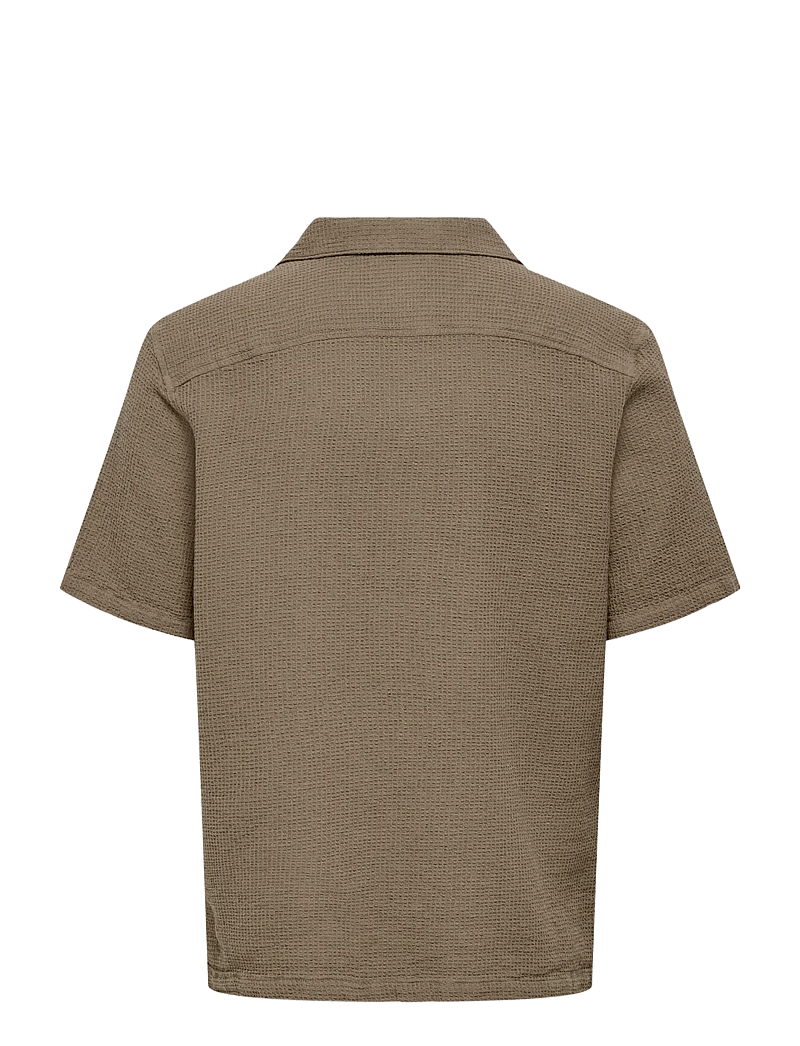 ONLY & SONS - ONSBERTIL WAFFLE SS RESORT SHIRT - kurzarmhemden - walnut - 1