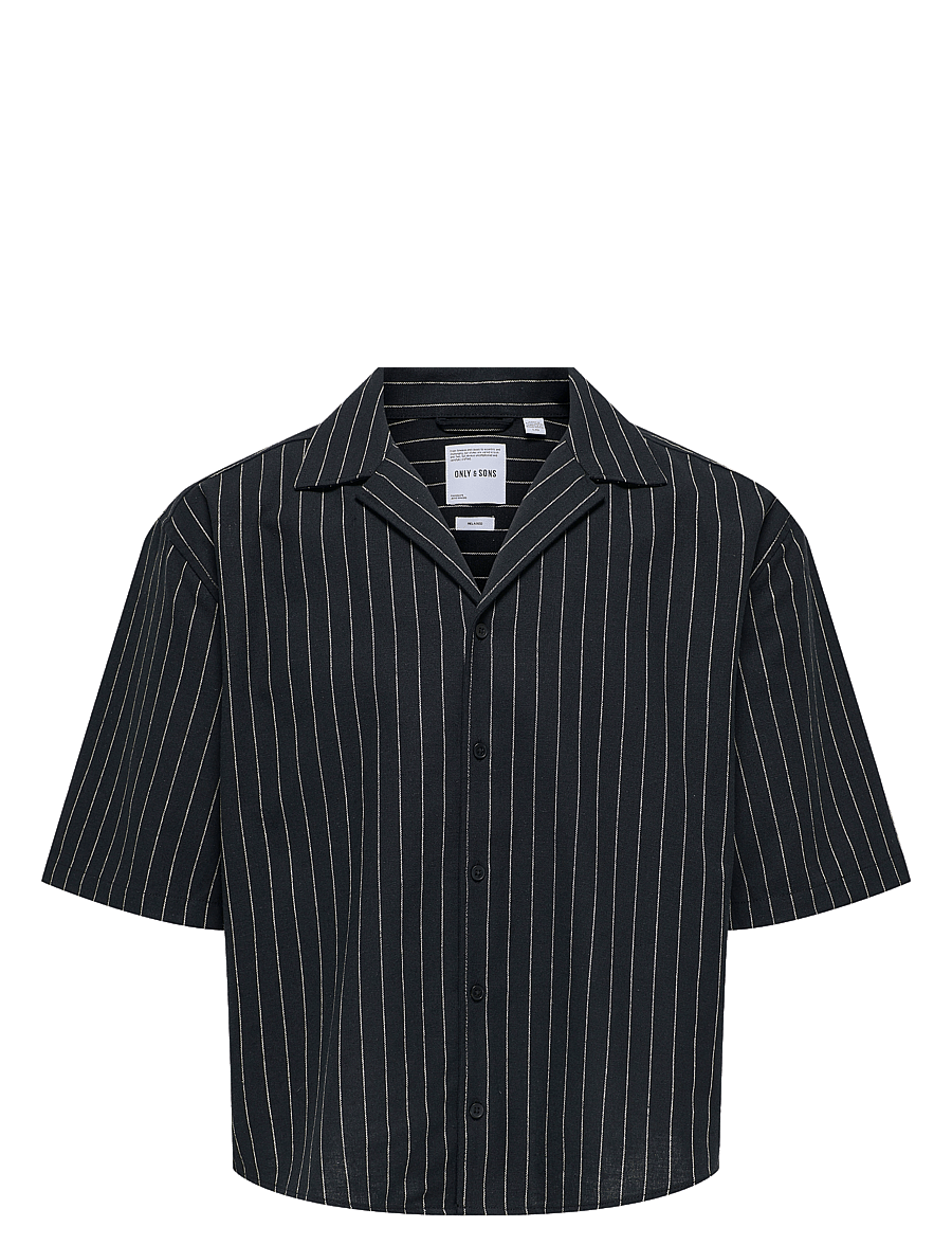 ONLY & SONS - ONSEMILO RLX SS LINEN RESORT SHIRT 0256 - linneskjortor - black - 0