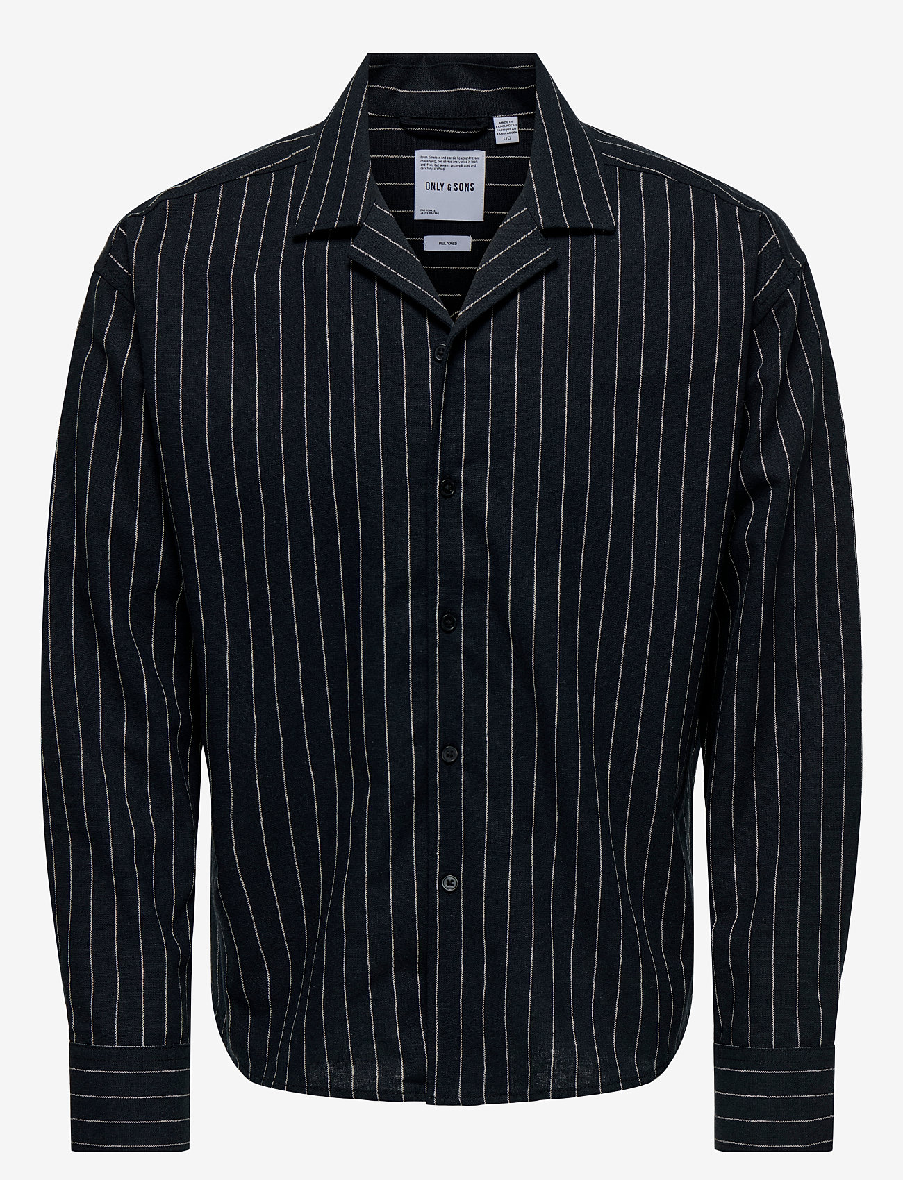 ONLY & SONS - ONSEMILO CASUAL LINEN LS SHIRT 0256 - randiga skjortor - black - 0