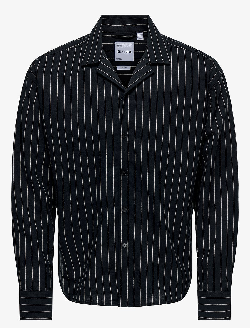 ONLY & SONS - ONSEMILO CASUAL LINEN LS SHIRT 0256 - randiga skjortor - black - 0