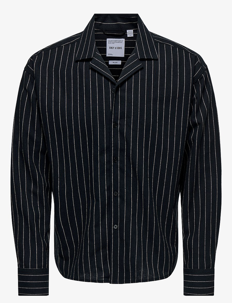 ONLY & SONS - ONSEMILO CASUAL LINEN LS SHIRT 0256 - stribede skjorter - black - 0