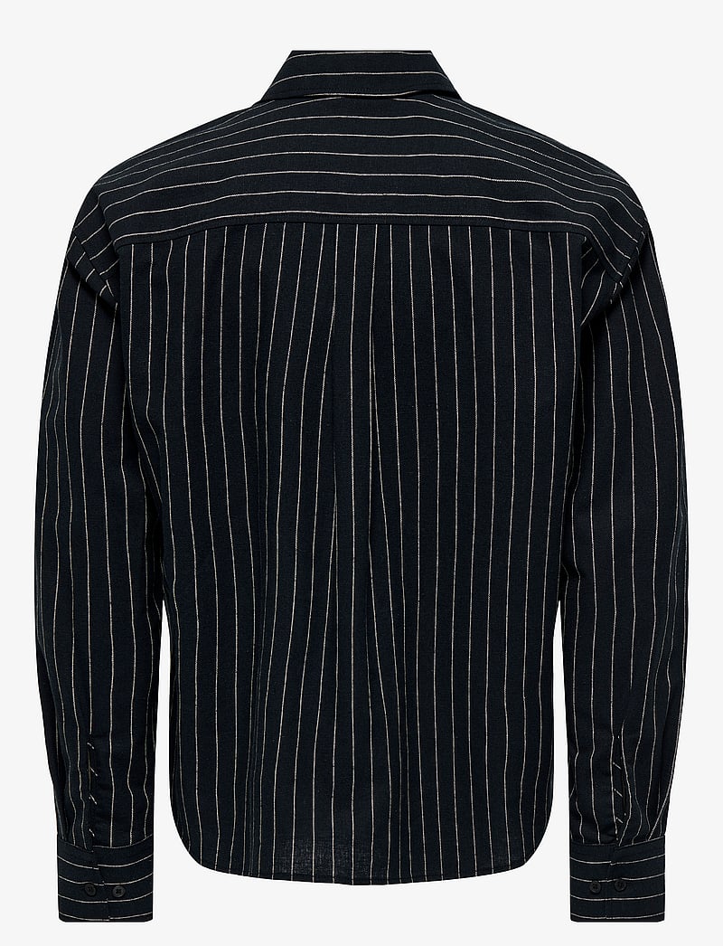 ONLY & SONS - ONSEMILO CASUAL LINEN LS SHIRT 0256 - randiga skjortor - black - 1