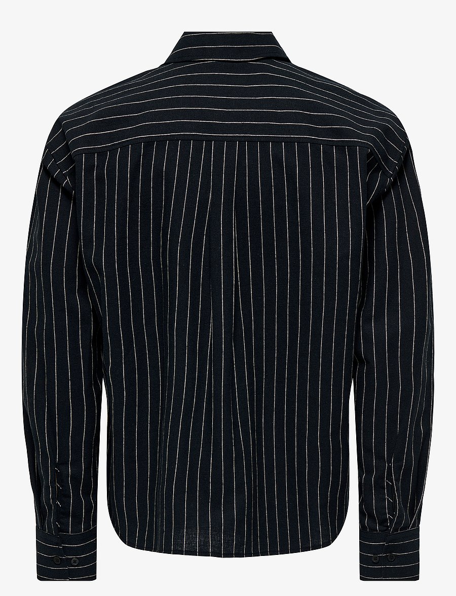 ONLY & SONS - ONSEMILO CASUAL LINEN LS SHIRT 0256 - stribede skjorter - black - 1