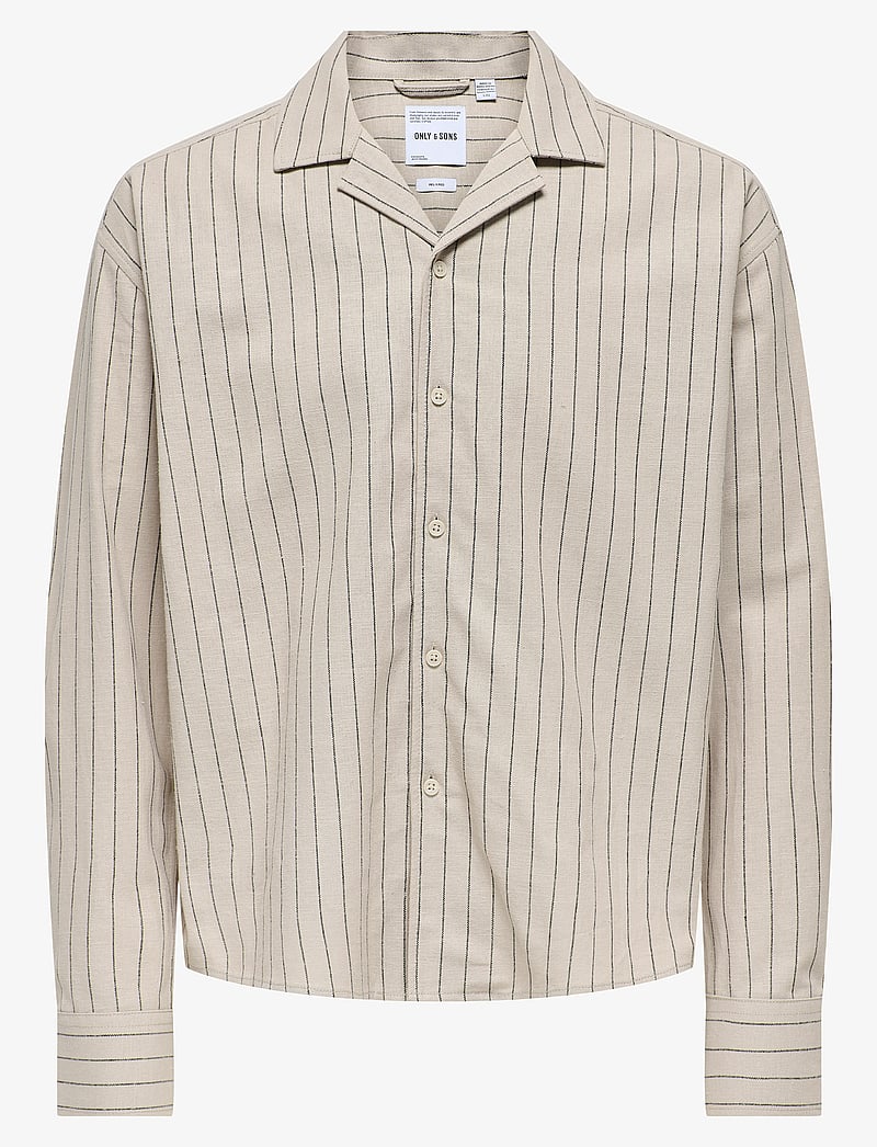 ONLY & SONS - ONSEMILO CASUAL LINEN LS SHIRT 0256 - randiga skjortor - silver lining - 0