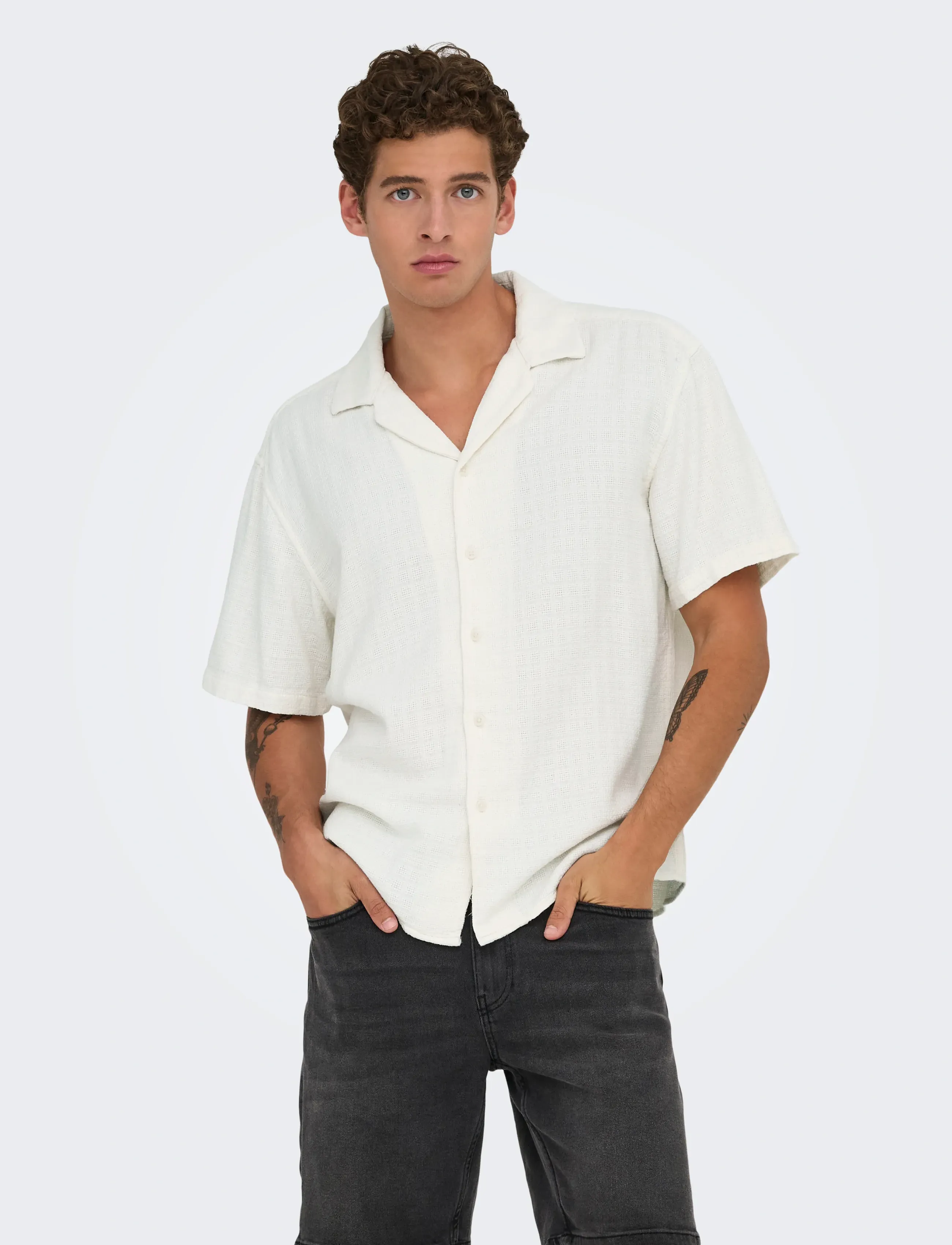 ONLY & SONS ONSLATHAM REG RESORT STRUC 0257 NOOS - Leinenhemden - CLOUD DANCER / beige