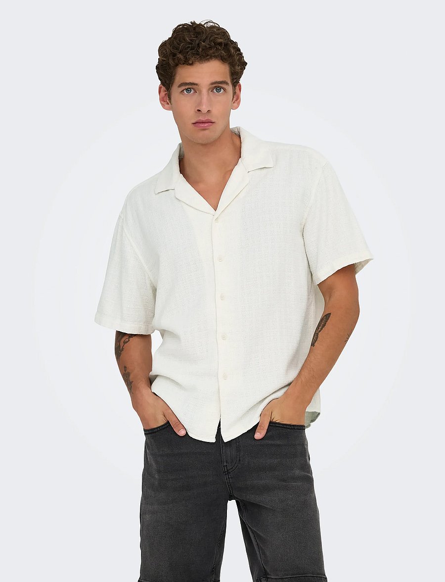 ONLY & SONS - ONSLATHAM REG RESORT STRUC 0257 NOOS - hørskjorter - cloud dancer - 0