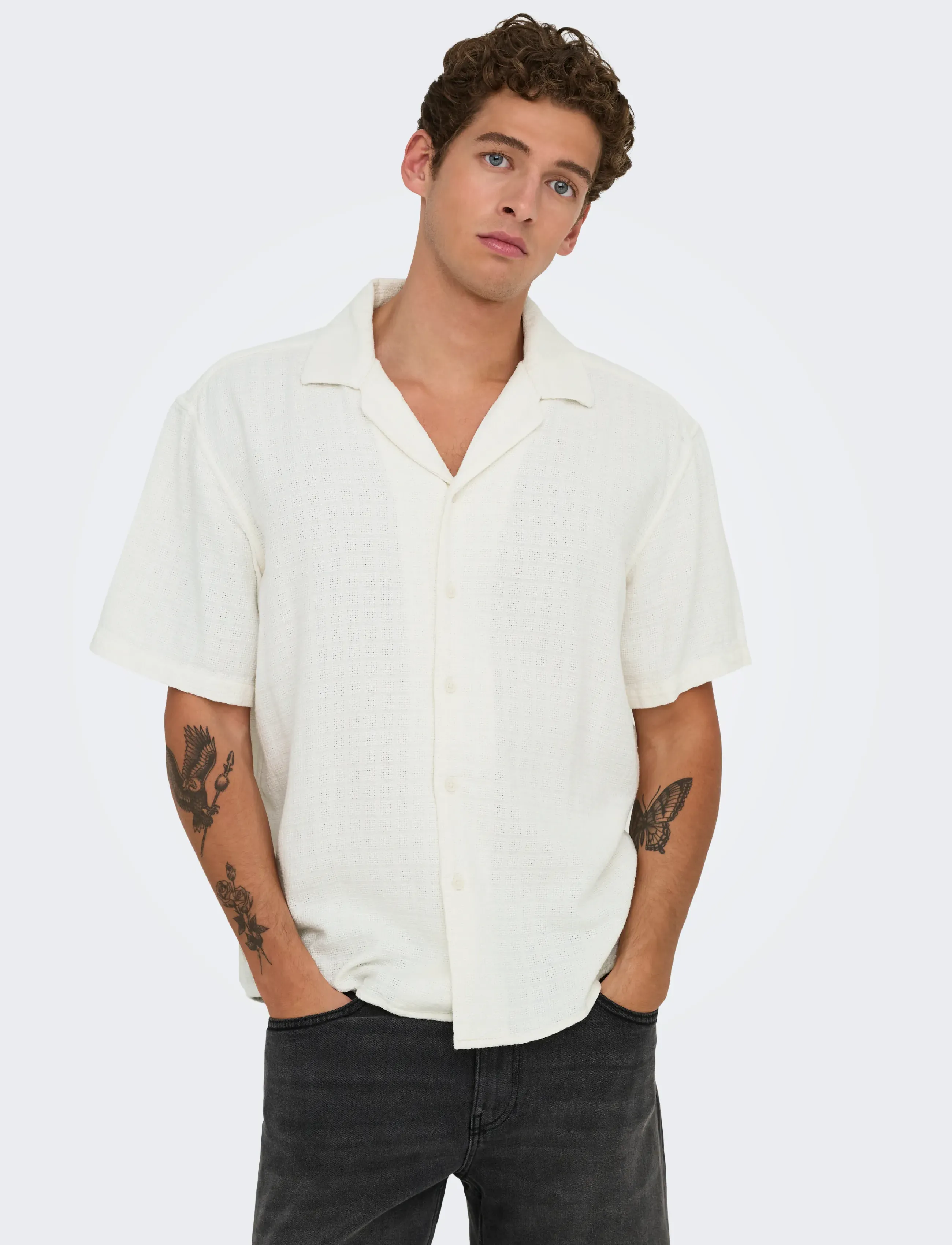 ONLY & SONS - ONSLATHAM REG RESORT STRUC 0257 NOOS - hørskjorter - cloud dancer - 4