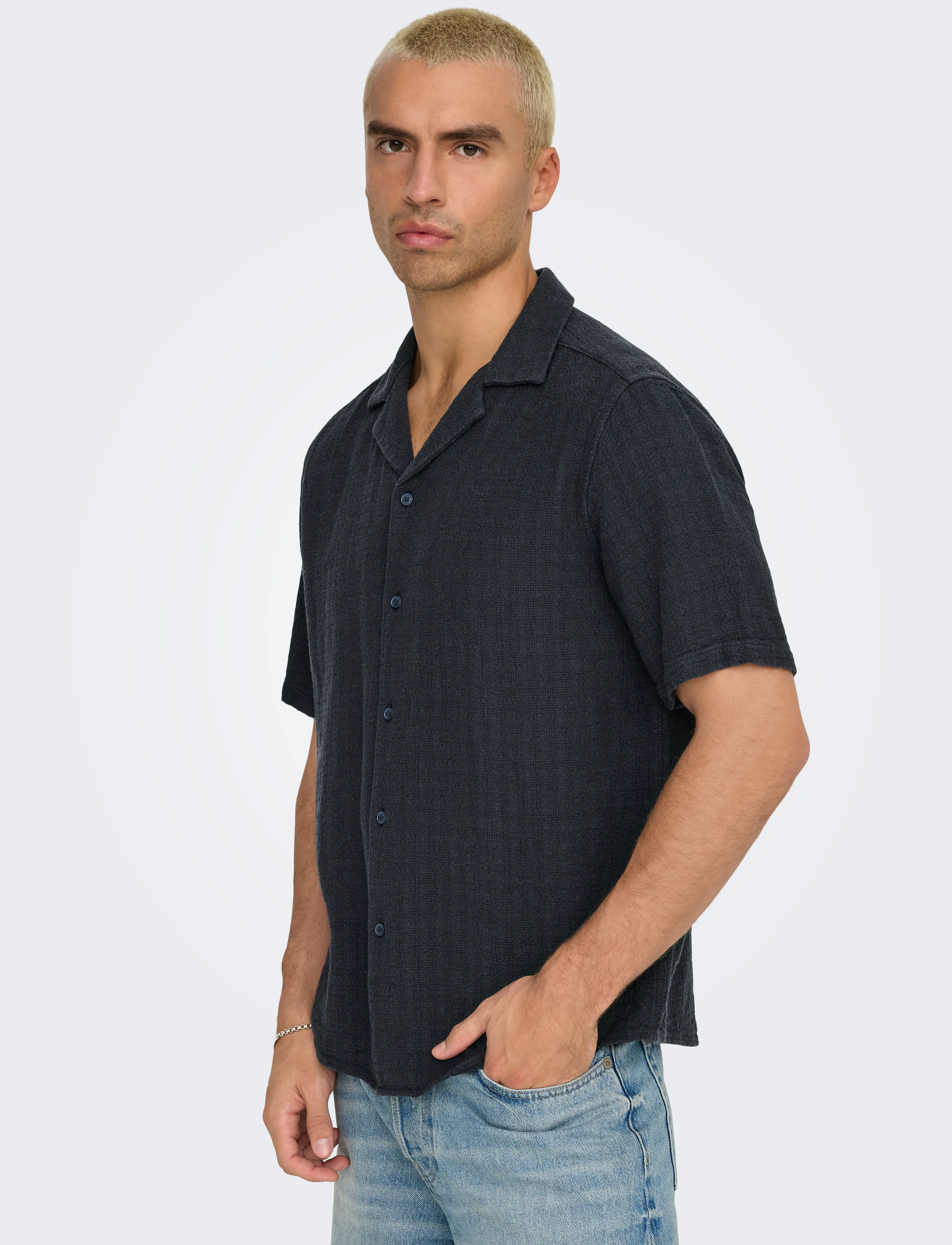 ONLY & SONS - ONSLATHAM REG RESORT STRUC 0257 NOOS - hørskjorter - dark navy - 4