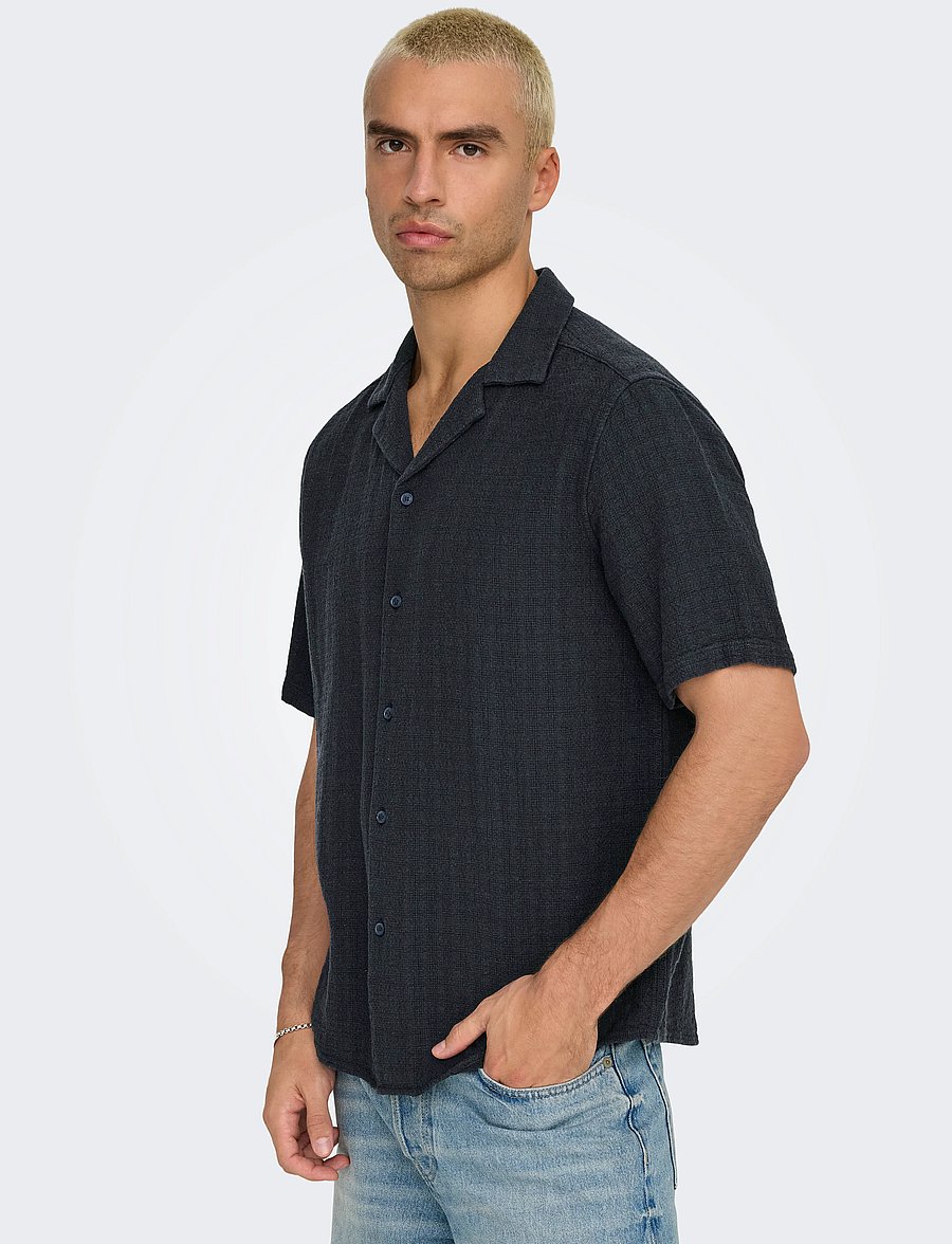 ONLY & SONS - ONSLATHAM REG RESORT STRUC 0257 NOOS - hørskjorter - dark navy - 4