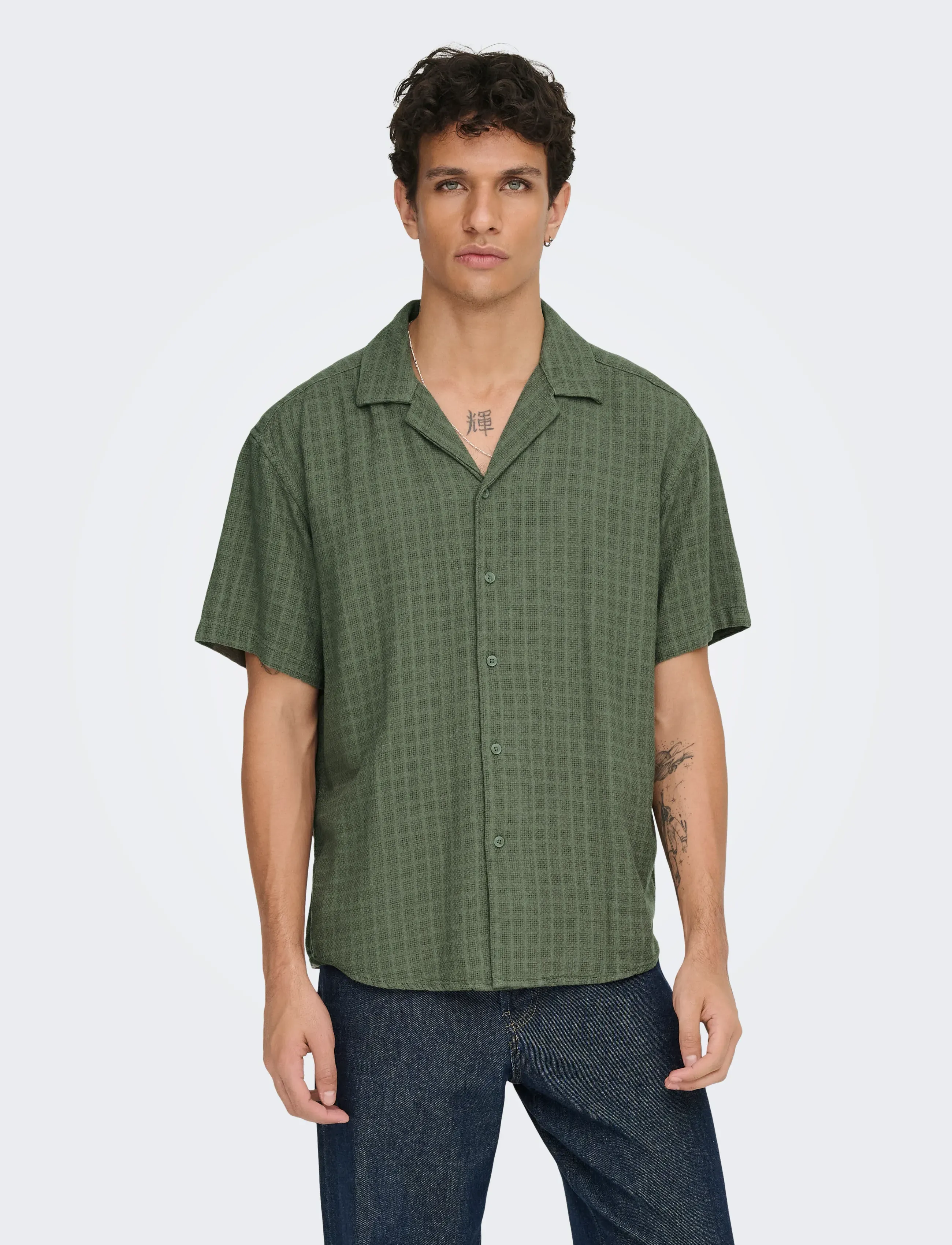 ONLY & SONS ONSLATHAM REG RESORT STRUC 0257 NOOS - Linnen overhemden - DUSTY OLIVE / green