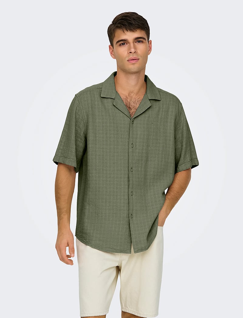 ONLY & SONS - ONSLATHAM REG RESORT STRUC 0257 NOOS - linneskjortor - dusty olive - 0