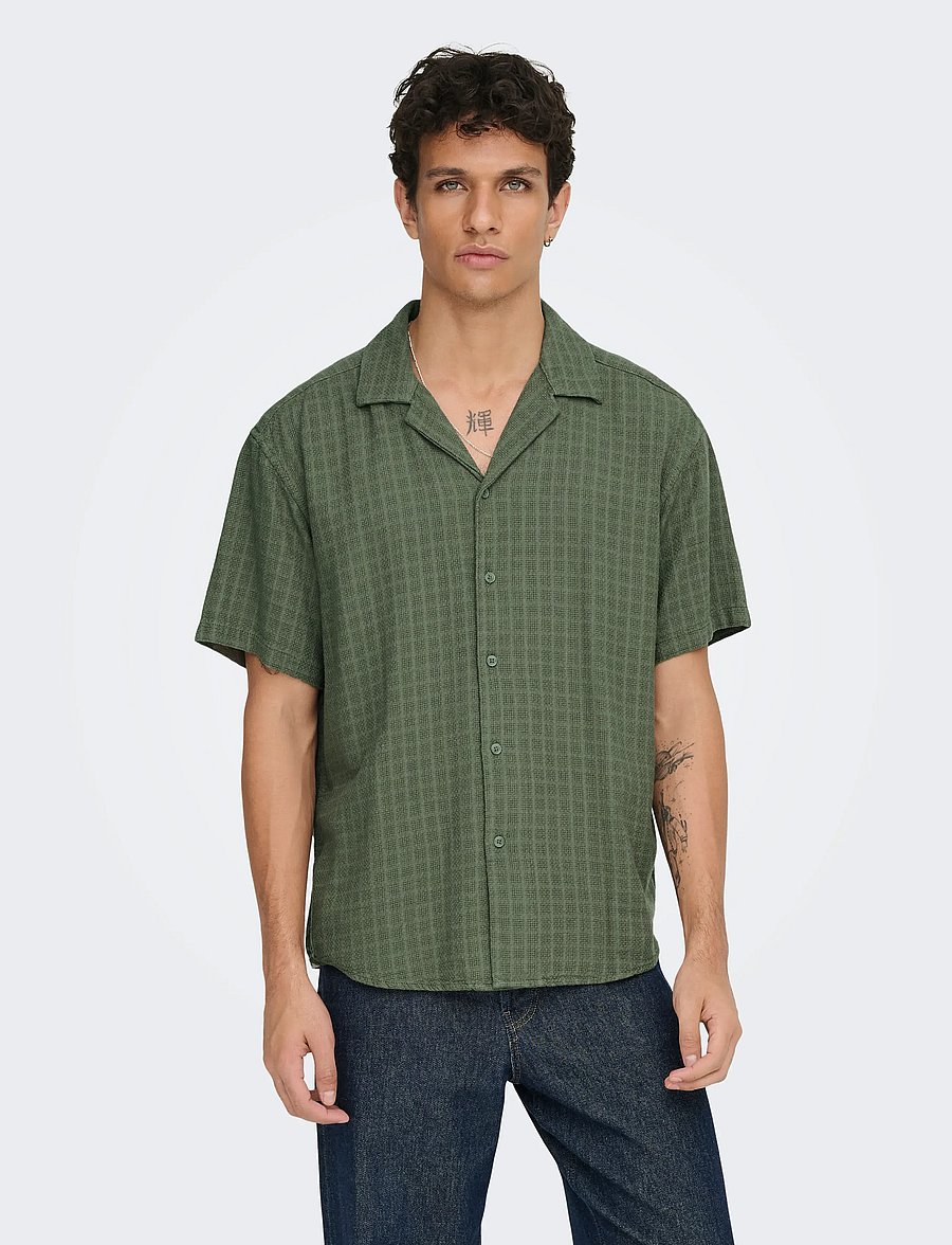ONLY & SONS - ONSLATHAM REG RESORT STRUC 0257 NOOS - hørskjorter - dusty olive - 0