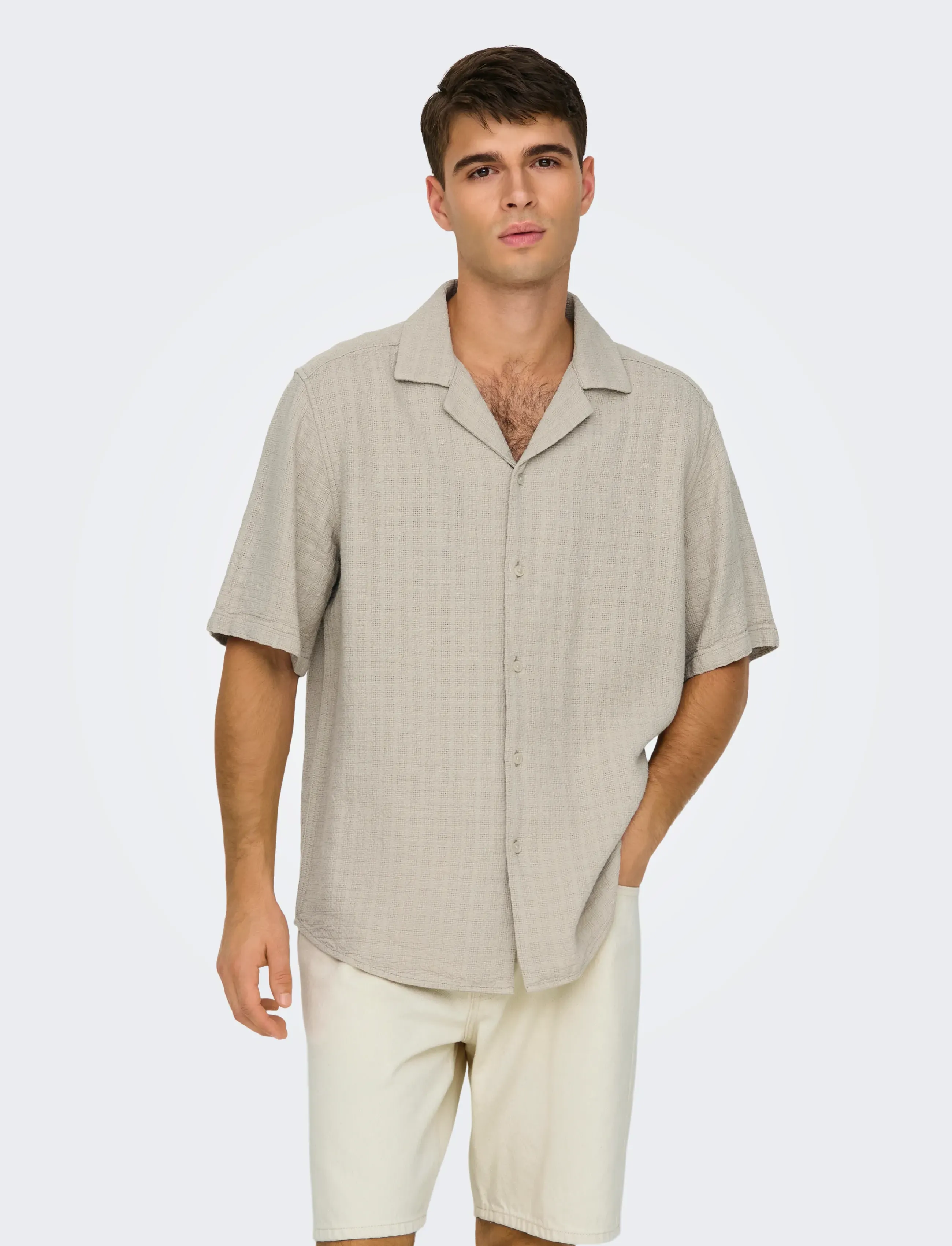 ONLY & SONS ONSLATHAM REG RESORT STRUC 0257 NOOS - Skjorter - SILVER LINING / beige