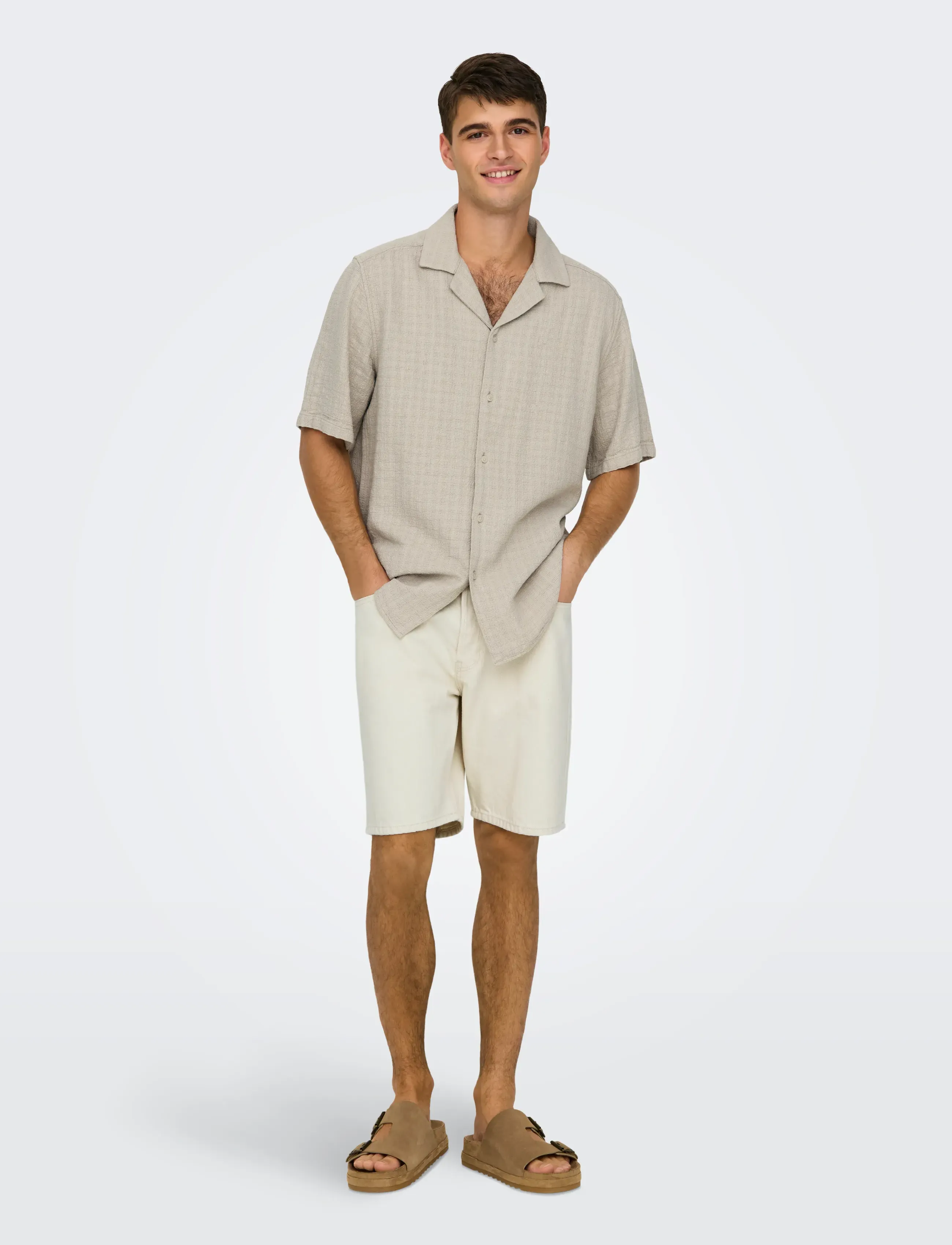 ONLY & SONS - ONSLATHAM REG RESORT STRUC 0257 NOOS - hørskjorter - silver lining - 4