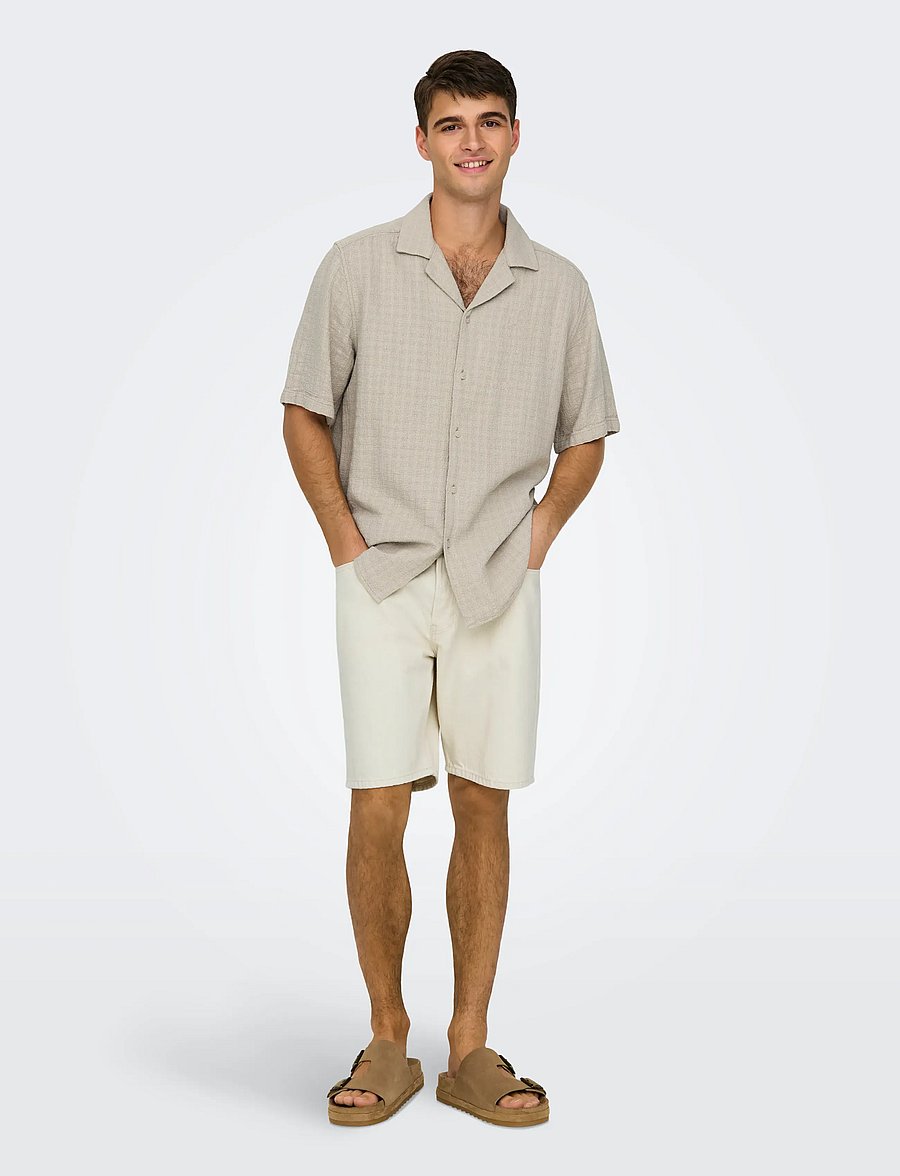 ONLY & SONS - ONSLATHAM REG RESORT STRUC 0257 NOOS - hørskjorter - silver lining - 4