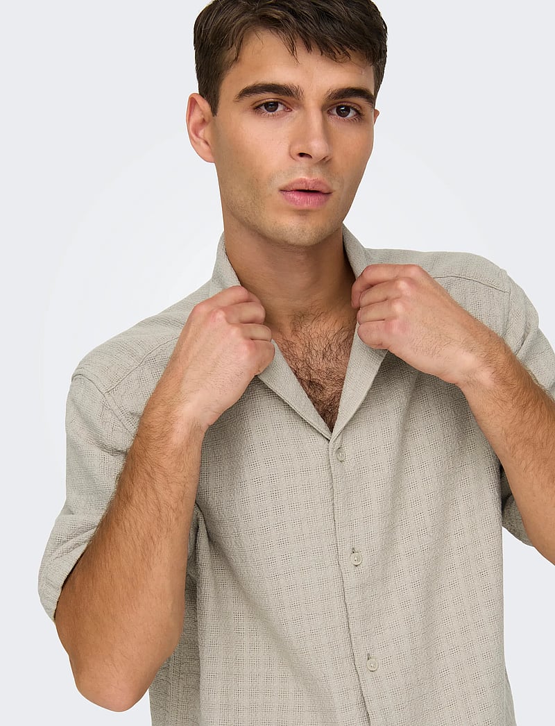 ONLY & SONS - ONSLATHAM REG RESORT STRUC 0257 NOOS - hørskjorter - silver lining - 5