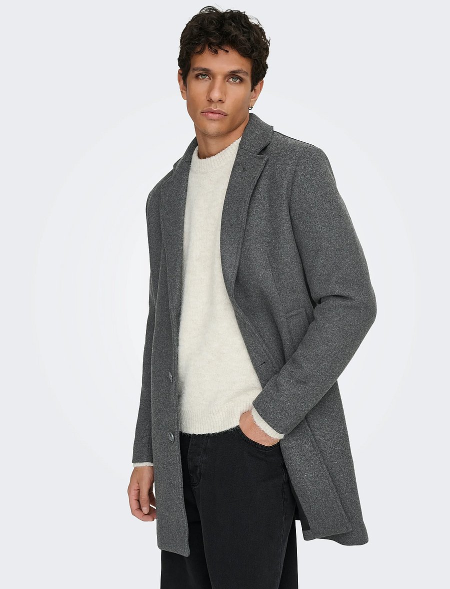 ONLY & SONS - ONSMATTHEW WOOL COAT OTW NOOS - uldfrakker - dark grey melange - 4