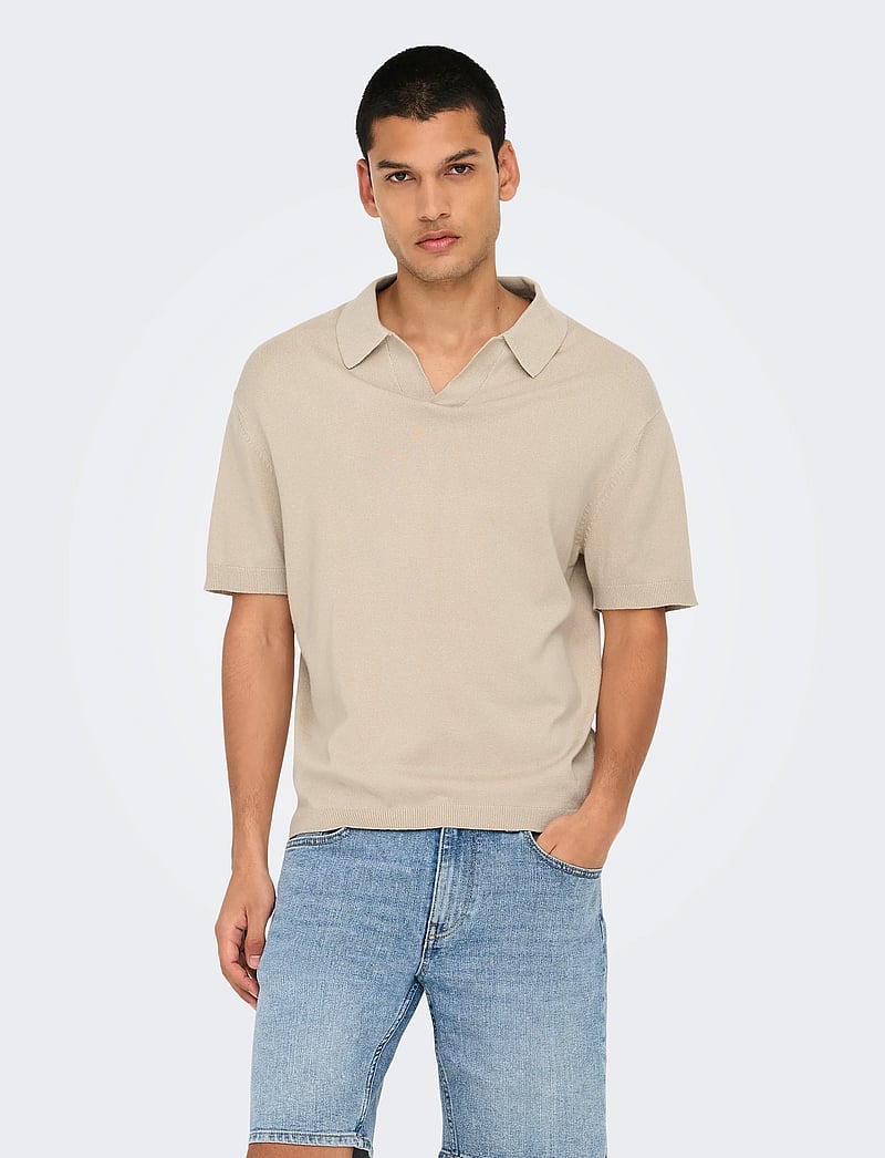 ONLY & SONS - ONSADRIAN REG 12 SS CONTRAST POLO KNIT - kurzärmelig - silver lining - 0