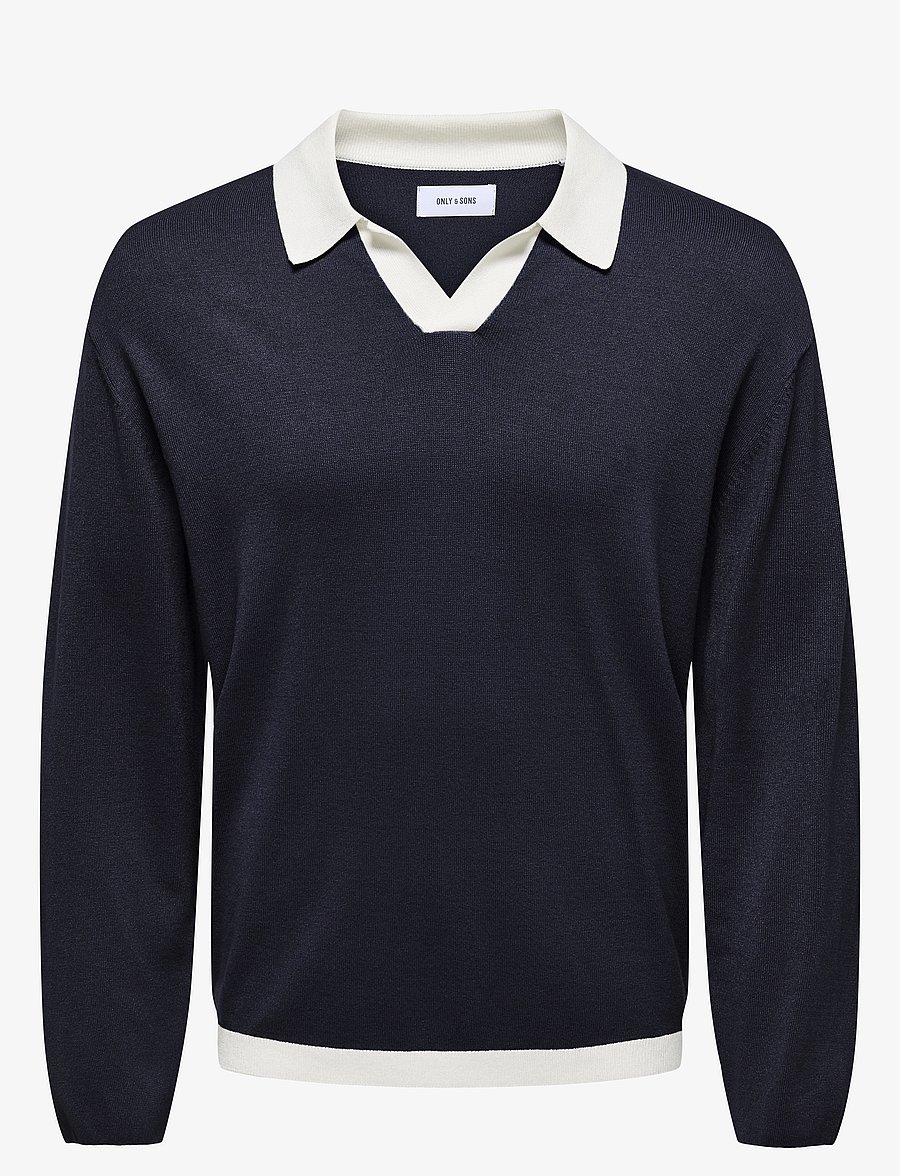 ONLY & SONS - ONSADRIAN REG 12 LS CONTRAST POLO KNIT - long-sleeved polos - dark navy - 1