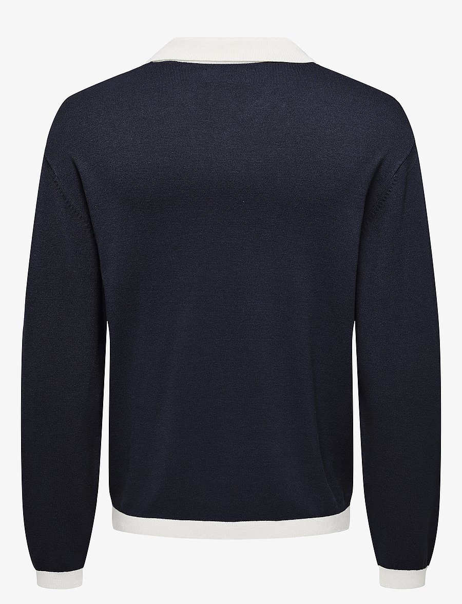 ONLY & SONS - ONSADRIAN REG 12 LS CONTRAST POLO KNIT - long-sleeved polos - dark navy - 2