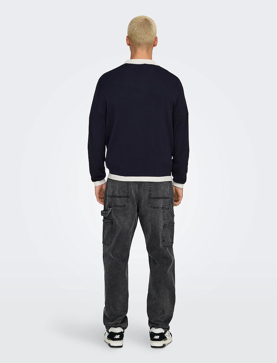 ONLY & SONS - ONSADRIAN REG 12 LS CONTRAST POLO KNIT - long-sleeved polos - dark navy - 3