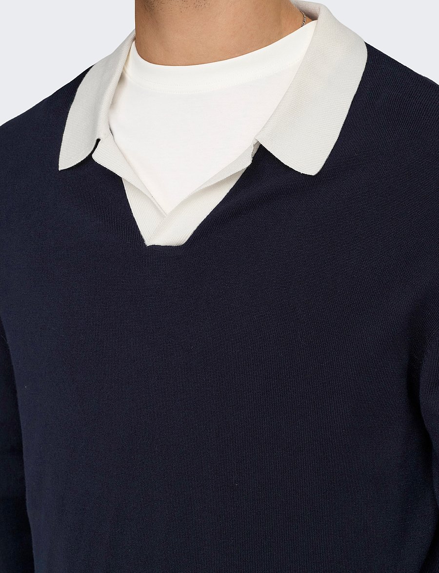 ONLY & SONS - ONSADRIAN REG 12 LS CONTRAST POLO KNIT - long-sleeved polos - dark navy - 5