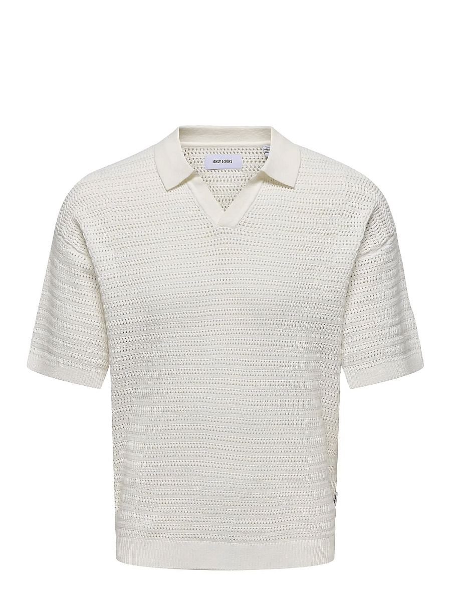 ONLY & SONS - ONSTHIAGO DS 7 SS RESORT CROCHET POLO - knitted polos - cloud dancer - 0