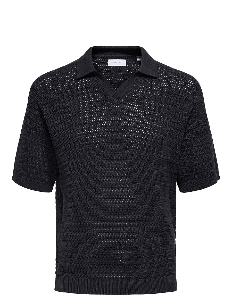 ONLY & SONS - ONSTHIAGO DS 7 SS RESORT CROCHET POLO - langärmlige strick-polohemden - dark navy - 0