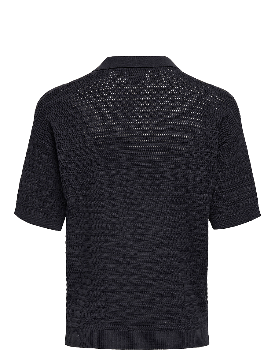 ONLY & SONS - ONSTHIAGO DS 7 SS RESORT CROCHET POLO - langärmlige strick-polohemden - dark navy - 1
