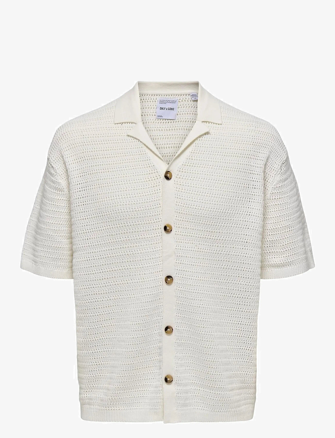 ONLY & SONS - ONSTHIAGO OVZ 7 SS RESORT CROCHET SHIRT - kortärmade skjortor - cloud dancer - 1