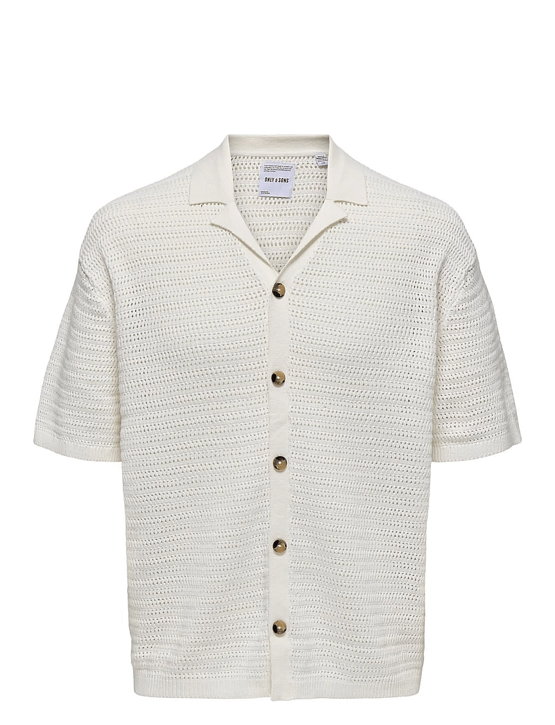 ONLY & SONS - ONSTHIAGO OVZ 7 SS RESORT CROCHET SHIRT - kortärmade skjortor - cloud dancer - 1