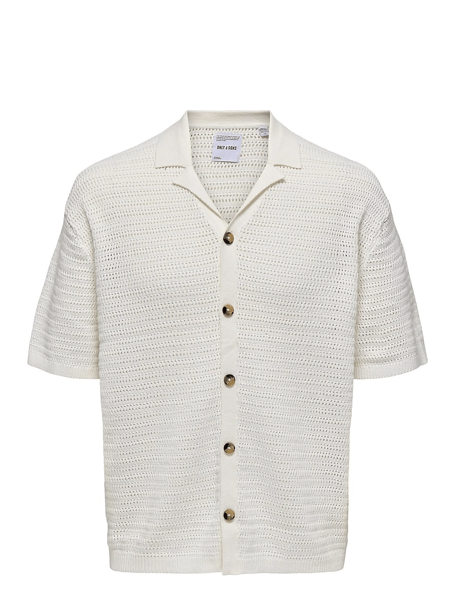ONLY & SONS - ONSTHIAGO OVZ 7 SS RESORT CROCHET SHIRT - chemises à manches courtes - cloud dancer - 1