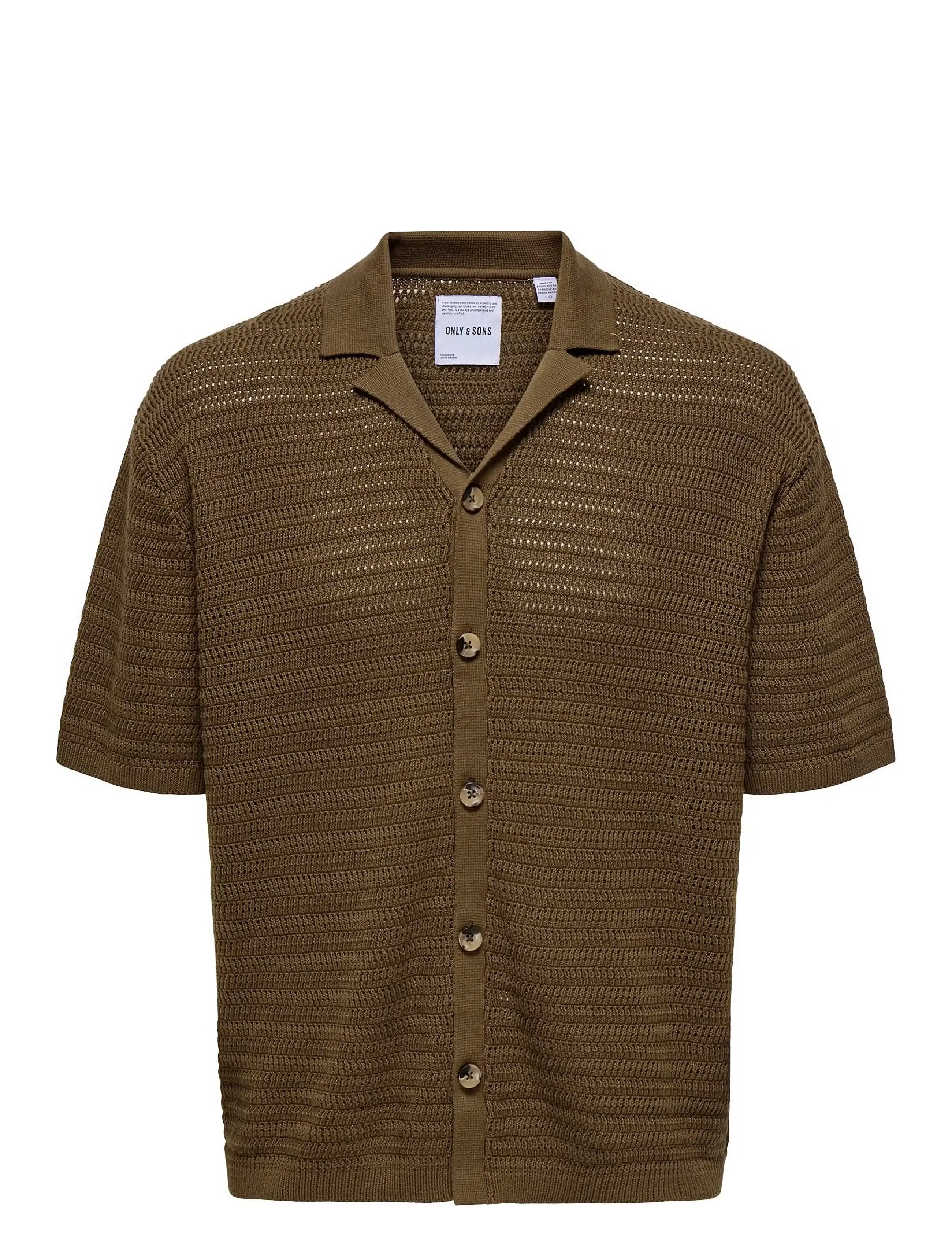 ONLY & SONS ONSTHIAGO OVZ 7 SS RESORT CROCHET SHIRT - Skjortor - SEPIA / brown