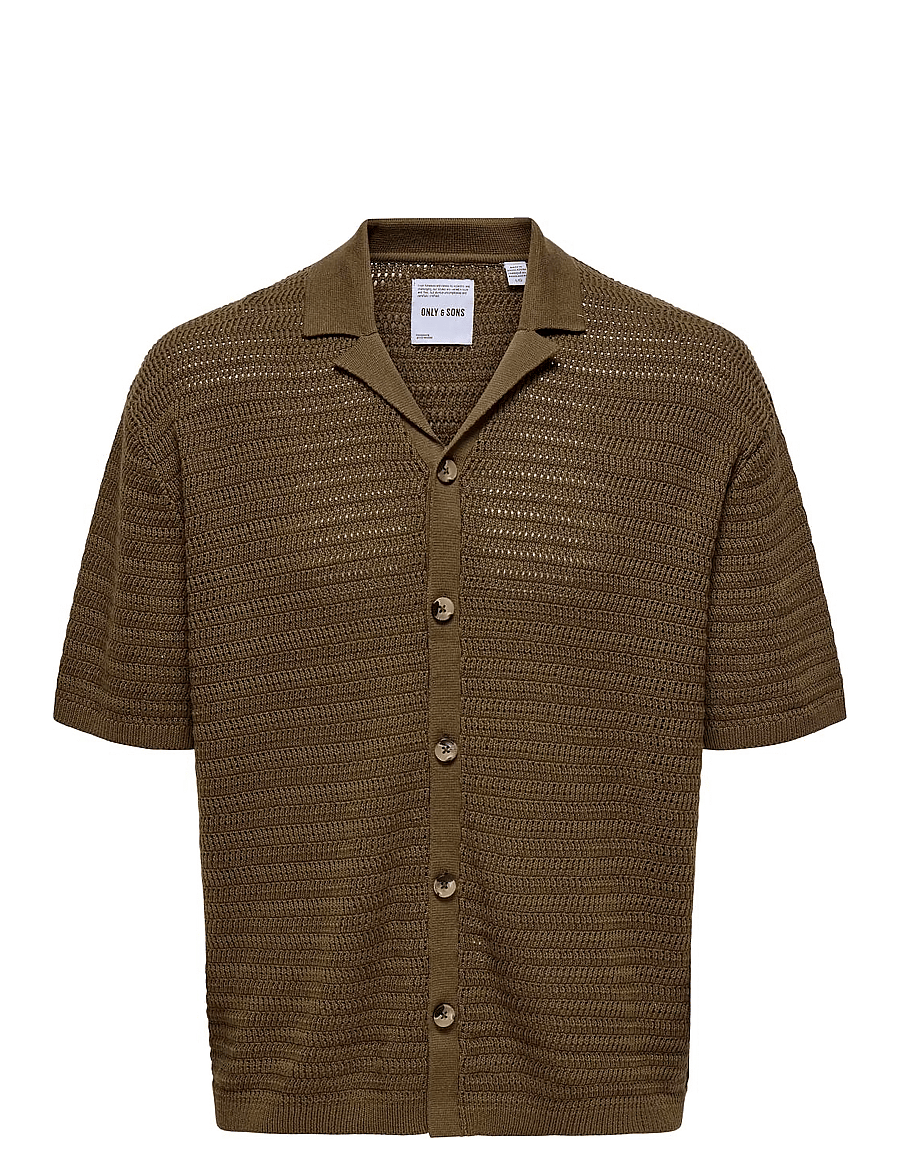 ONLY & SONS - ONSTHIAGO OVZ 7 SS RESORT CROCHET SHIRT - kortärmade skjortor - sepia - 1