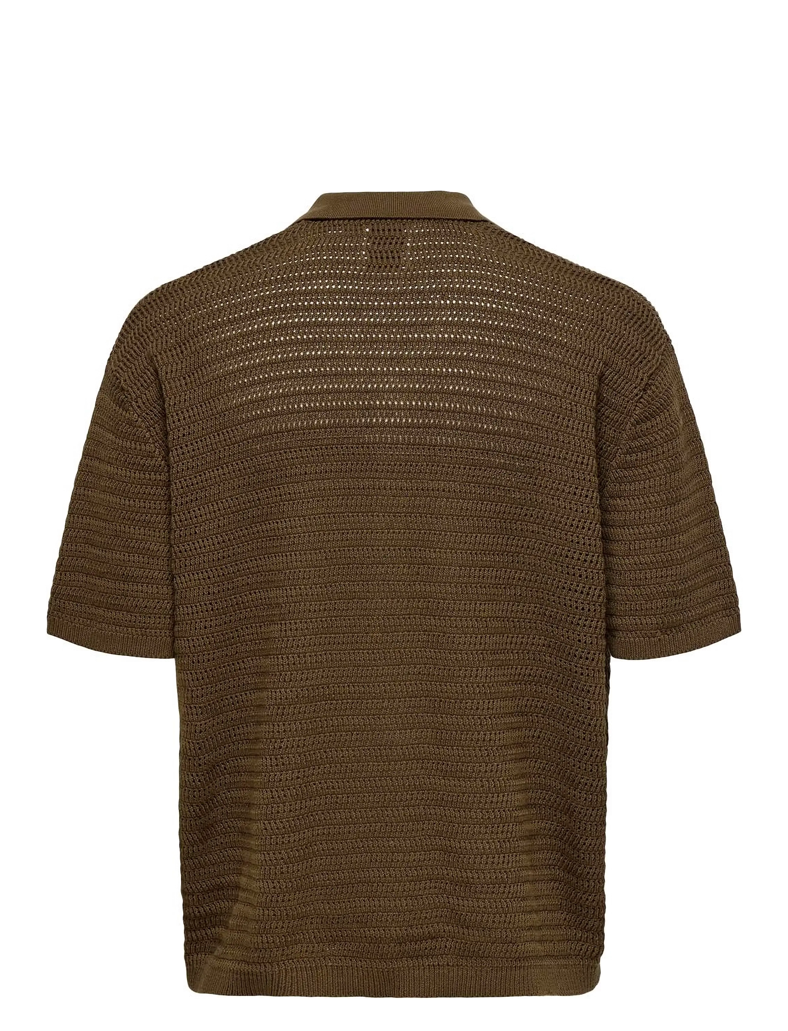 ONLY & SONS - ONSTHIAGO OVZ 7 SS RESORT CROCHET SHIRT - kortärmade skjortor - sepia - 2