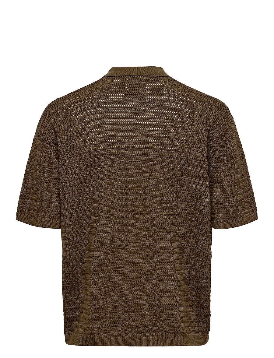 ONLY & SONS - ONSTHIAGO OVZ 7 SS RESORT CROCHET SHIRT - kortärmade skjortor - sepia - 2