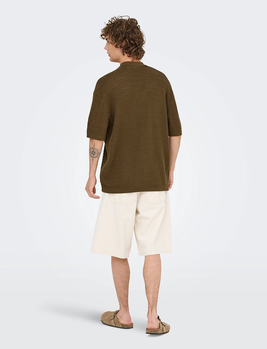 ONLY & SONS - ONSTHIAGO OVZ 7 SS RESORT CROCHET SHIRT - kortärmade skjortor - sepia - 3