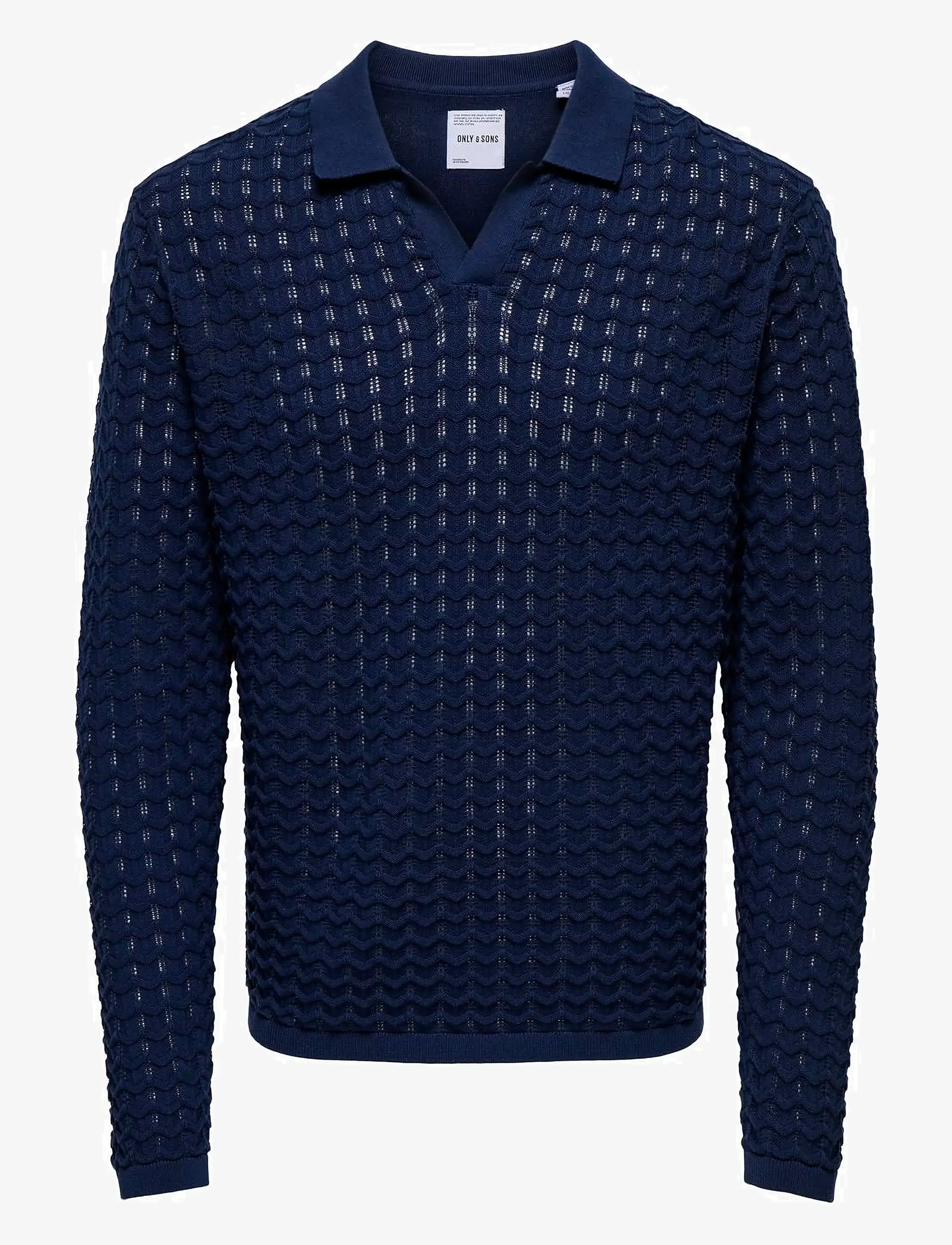 ONLY & SONS Onsantonio Ls 12 Resort Crochet Polo, Mænd, Langærmet Hæklet Poloshirt, Navy, Str: L