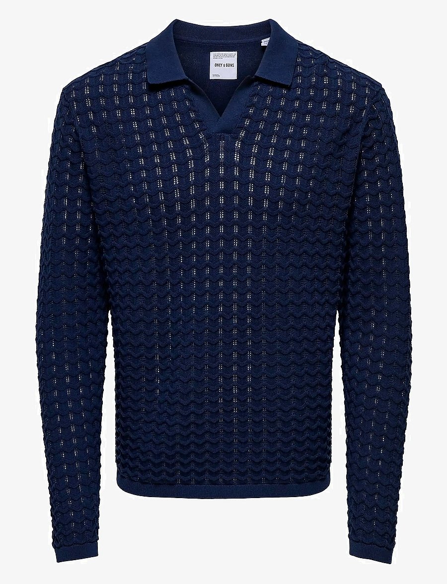 ONLY & SONS - ONSANTONIO LS 12 RESORT CROCHET POLO - langärmelige gestrickte polohemden - naval academy - 0