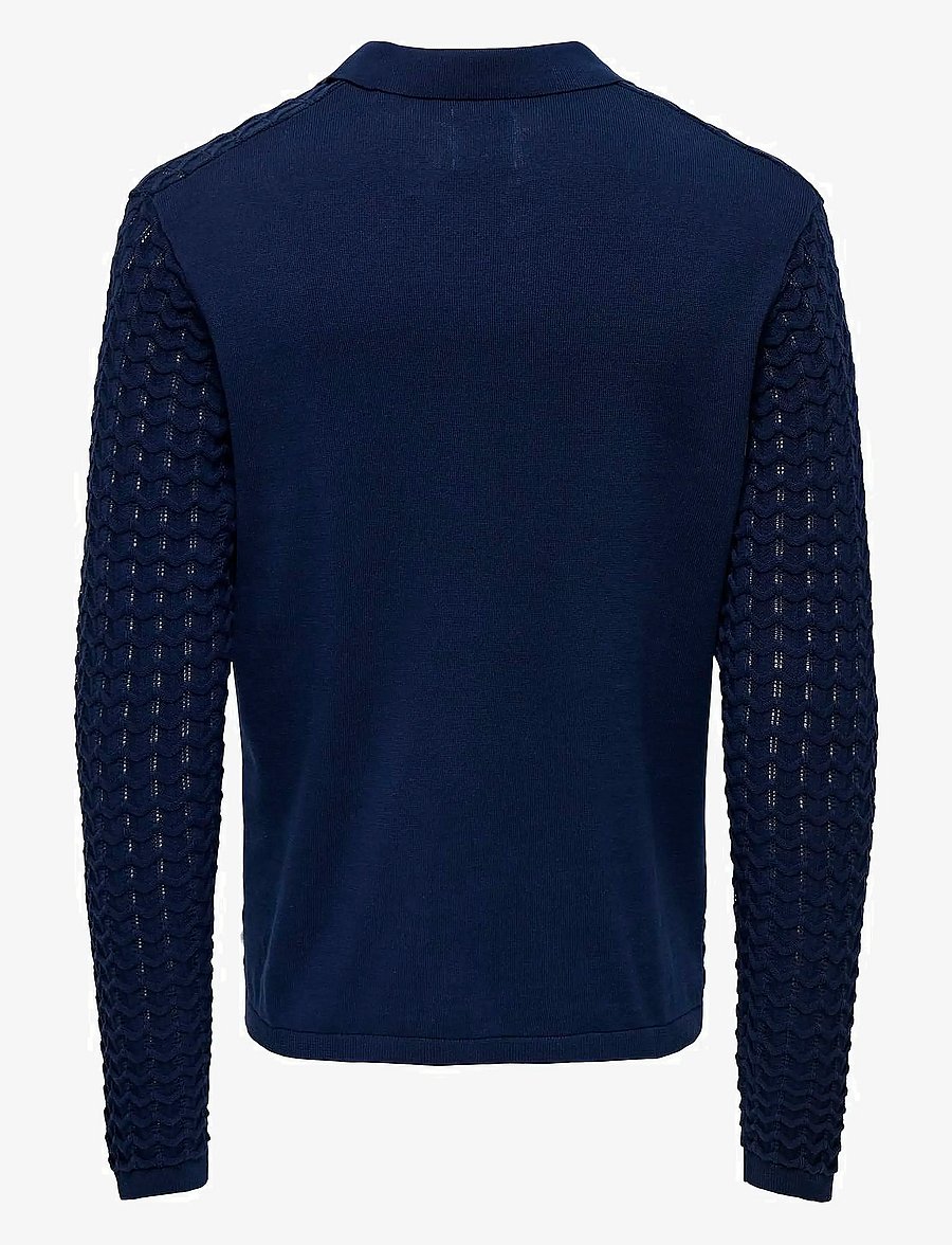 ONLY & SONS - ONSANTONIO LS 12 RESORT CROCHET POLO - langärmelige gestrickte polohemden - naval academy - 1