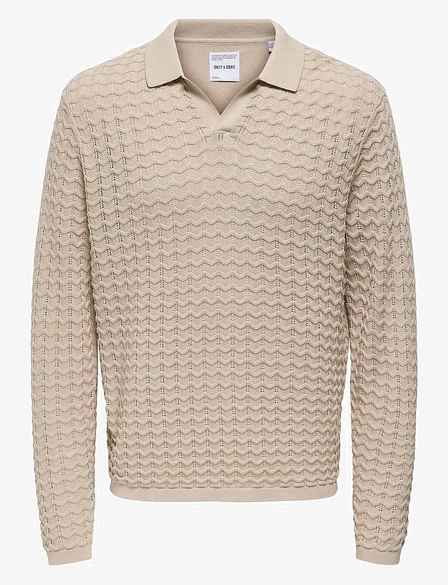 ONLY & SONS - ONSANTONIO LS 12 RESORT CROCHET POLO - langärmelige gestrickte polohemden - silver lining - 0