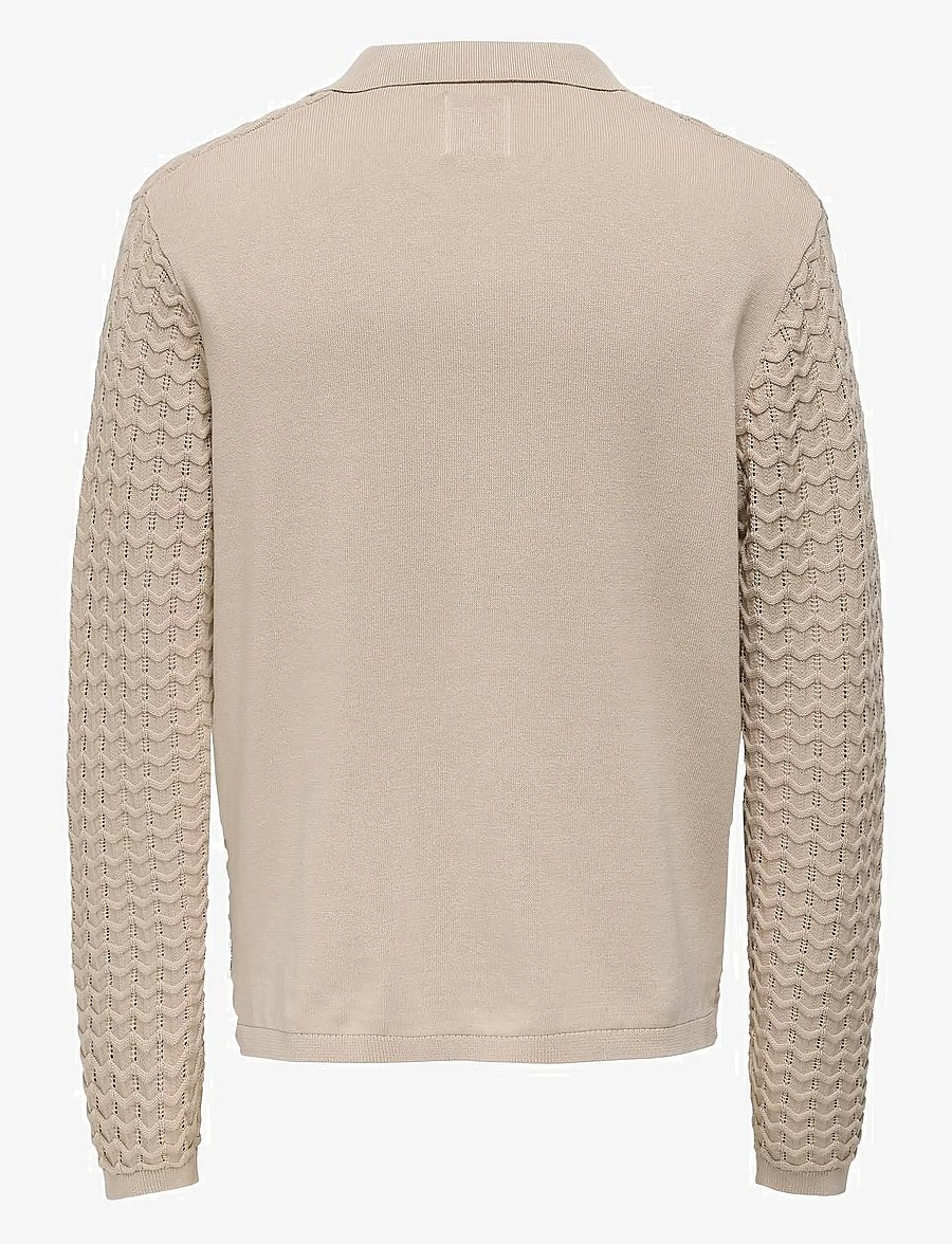 ONLY & SONS - ONSANTONIO LS 12 RESORT CROCHET POLO - langärmelige gestrickte polohemden - silver lining - 1