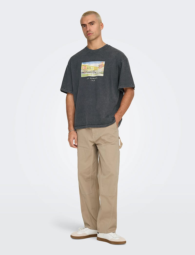 ONLY & SONS - ONSDEVIN OVZ WASHED SS TEE VD - lyhythihaiset - black - 0